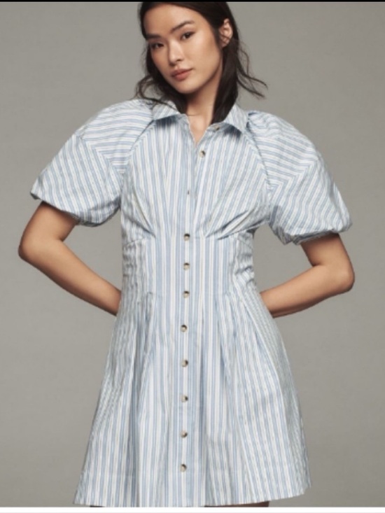 Anthropologie Dresses & Skirts - NWT Anthropologie Puff-Sleeve Striped Mini Shirt Dress